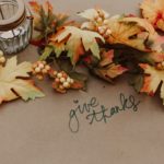 Orange and yellow leaves and votive lantern with handle - GIVE THANKS!
