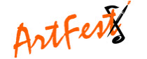 ArtFest in orange script with black paintbrush