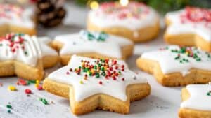 star christmas cookies frosted with sprinkles