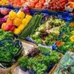 Display of fresh vegetables at farmers market