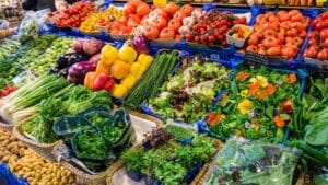 assortment of fresh produce at a market