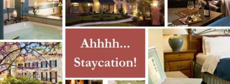 collage of rooms, meals, property of turkey hill with text ahhh staycation