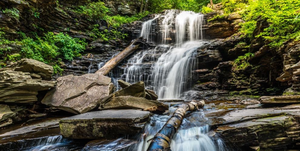 Water coursing down rocks in Ricketts Glen State Park